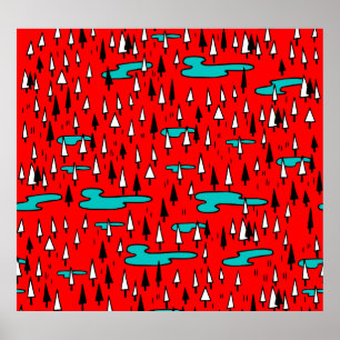 Freehand Bäume: skandinavisches Weihnachtsmuster. Poster