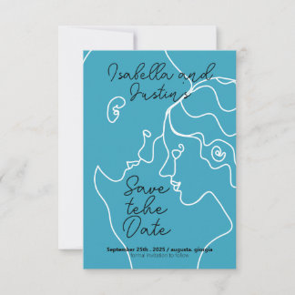 Freehand linear drawing of a couple in love save the date