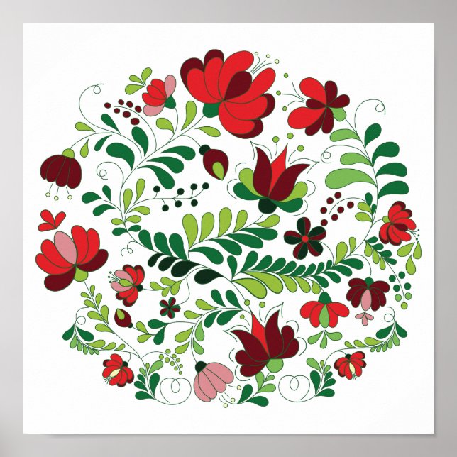 Freehand Ungarisch Matyo Red und Green Poster (Vorne)