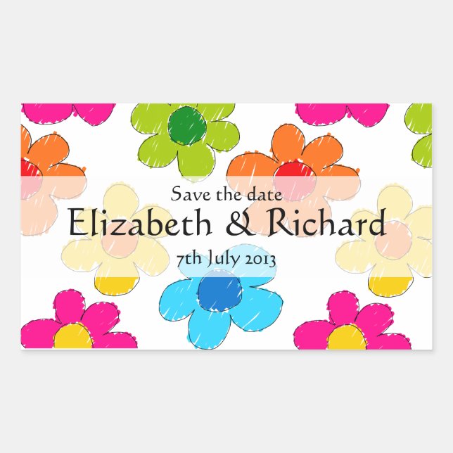 Freehand zeichnete Blume "Save the Date" Aufkleber (Vorderseite)