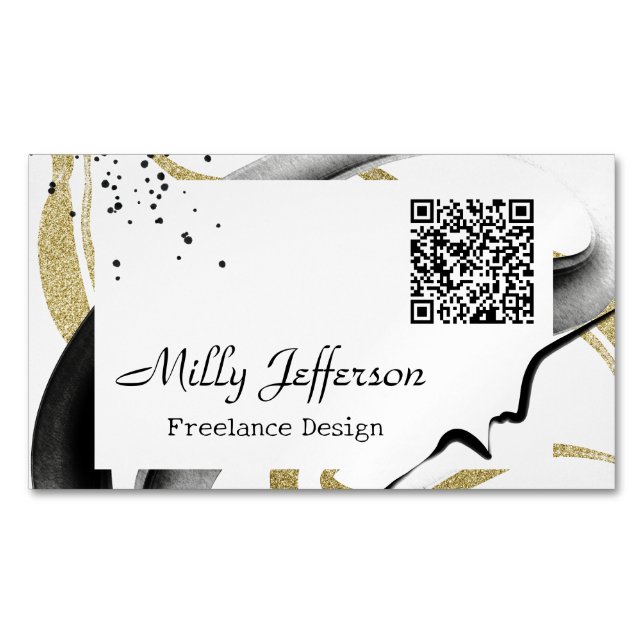 Freelance Design Abstrakt QR Code Gold Black Magnetische Visitenkarte (Vorderseite)