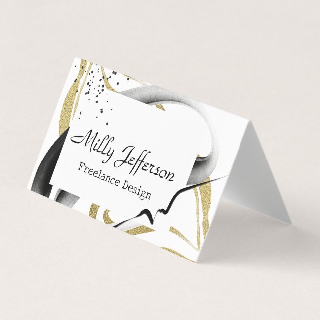 Freelance Design Abstrakt QR Code Gold Black Visitenkarten (Vorderseite)