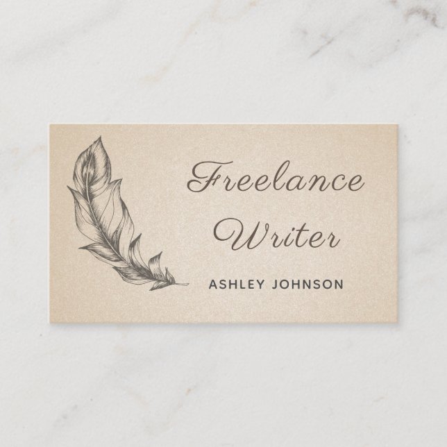 Freelance Writer Sketch Feather Modern Script Boho Visitenkarte (Vorderseite)