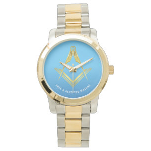 Freemason Geschenke   Light Blue Silver Gold Mason Armbanduhr