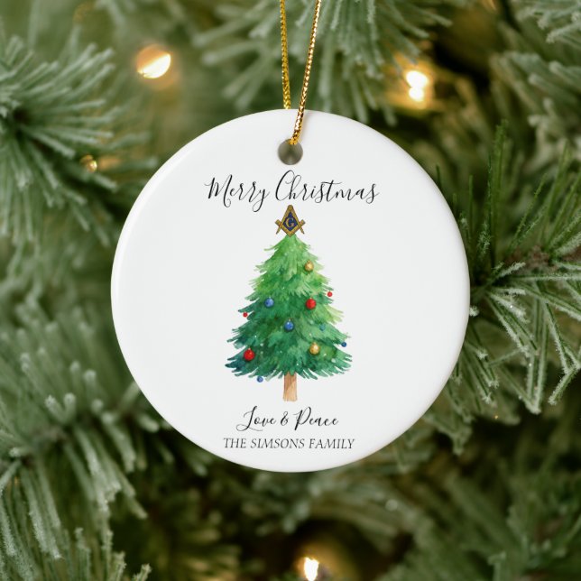 Freemason Masonic Pine Merry Christmas Tree  Keramik Ornament (Baum)