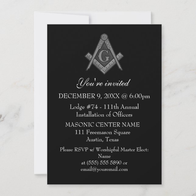 Freemason Masonry Black Masonic Einladung (Vorderseite)
