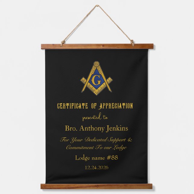 Freemason Master Mason Lodge Mauerwerk Wandteppich Mit Holzrahmen (Vorderseite)
