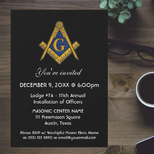 Freemason Mauerry Black Square und Compass Einladung