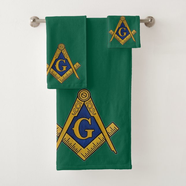 Freemason Square und Compass Masonic Emerald Green Badhandtuch Set (Insitu)