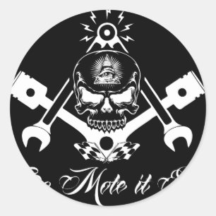 Freemason-Widows-Sons-Masonic-Hotrod-Logo-20160407 Runder Aufkleber