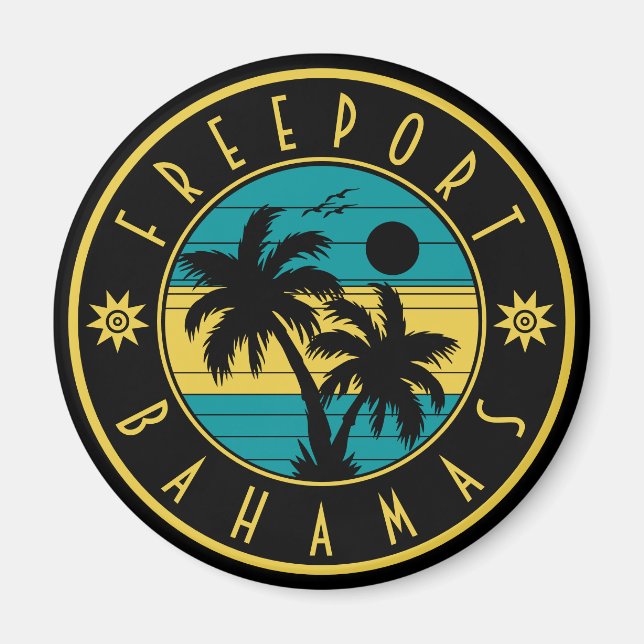 Freeport Bahamas Islands Retro Palm Trees Souvenir Magnet (Vorne)