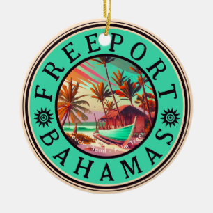 Freeport Bahamas Retro Sunset Travel Souvenir 50er Keramik Ornament