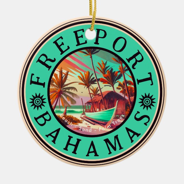 Freeport Bahamas Retro Sunset Travel Souvenir 50er Keramik Ornament (Vorne)