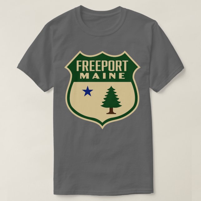 Freeport Maine Retro Pine Tree Shield Green T-Shirt (Design vorne)