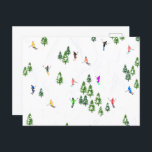 Freeride Alpine Skiern Skifahren Party Postkarte<br><div class="desc">Cooles Wintermotiv-Design mit Skifahrern, die Skipisten zwischen schneebedeckten Tannenbäumen in den Alpen abfahren. Freeride-Skifahrer tragen farbenfrohe Vintage Retroski-Anzüge und fahren mit Skiern auf weißem, schneebedecktem Bergland abwärts. Wunderschönes Wintersportspendengeschenk für Skifahrer in Ihrem Kreis von Freunden, Kollegen oder Familie. Whimsical Skier Kunstwerk Illustration Design. Skifahrer Ski Wohngestaltung, Skiteam, Skicoach Geschenk. Skifahrer...</div>