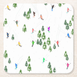 Freeride Alpine Skiern Skifahren Party Rechteckiger Pappuntersetzer