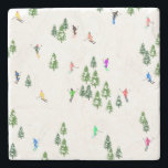 Freeride Alpine Skiern Skifahren Party Steinuntersetzer<br><div class="desc">Cooles Wintermotiv-Design mit Skifahrern, die Skipisten zwischen schneebedeckten Tannenbäumen in den Alpen abfahren. Freeride-Skifahrer tragen farbenfrohe Vintage Retroski-Anzüge und fahren mit Skiern auf weißem, schneebedecktem Bergland abwärts. Wunderschönes Wintersportspendengeschenk für Skifahrer in Ihrem Kreis von Freunden, Kollegen oder Familie. Whimsical Skier Kunstwerk Illustration Design. Skifahrer Ski Wohngestaltung, Skiteam, Skicoach Geschenk. Skifahrer...</div>