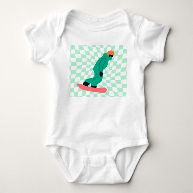 Freeride Snowboarder in grünem Anzug Checkered Baby Strampler (Vorderseite)
