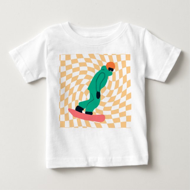 Freeride Snowboarder in grünem Anzug Checkered Baby T-shirt (Vorderseite)