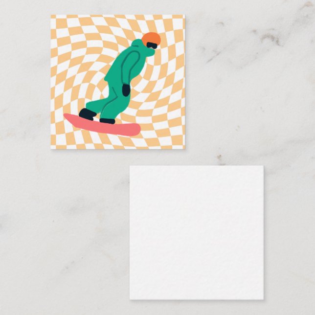 Freeride Snowboarder in grünem Anzug Checkered Begleitkarte (Vorne/Hinten)