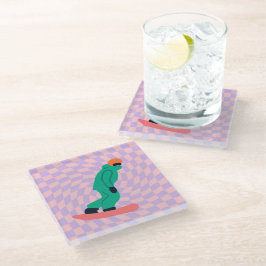 Freeride Snowboarder in grünem Anzug Checkered Glasuntersetzer