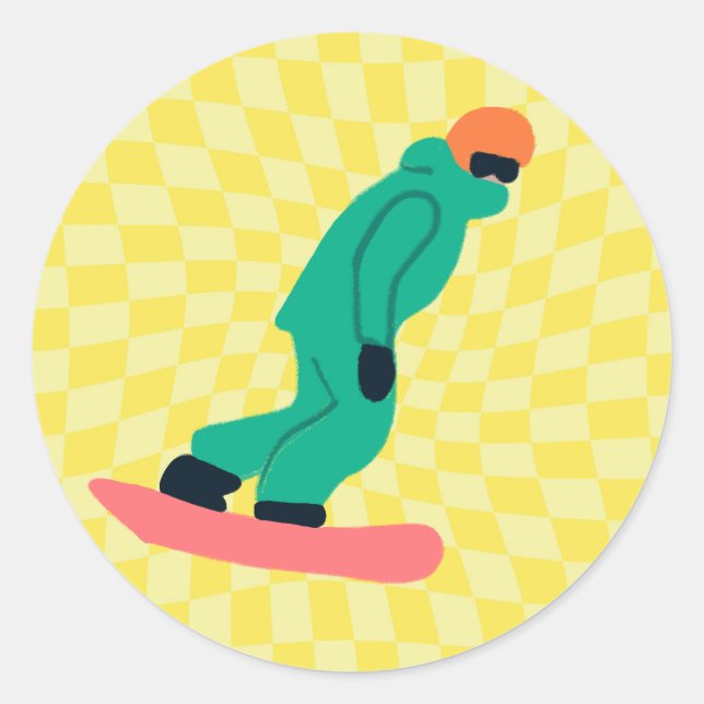 Freeride Snowboarder in grünem Anzug Checkered Runder Aufkleber (Vorderseite)