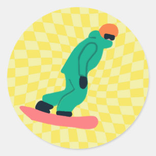 Freeride Snowboarder in grünem Anzug Checkered Runder Aufkleber