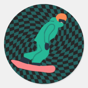 Freeride Snowboarder in grünem Anzug Checkered Runder Aufkleber