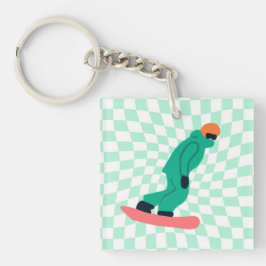 Freeride Snowboarder in grünem Anzug Checkered Schlüsselanhänger