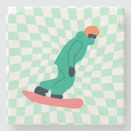 Freeride Snowboarder in grünem Anzug Checkered Steinuntersetzer