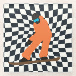 Freeride Snowboarder in Orange Anzug Checkered Glasuntersetzer<br><div class="desc">Coole skurrile Illustrationskunst von bunten Snowboardern,  Snowboarden in Bergen,  auf frischem Schneemulver. Snowboard und Xmas Outdoor Sport. Snowboarder Geschenke. Snowboarden Team Geschenke. Retro-verzogene Karos scheuerten sich beim Snowboarden.</div>