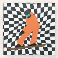 Freeride Snowboarder in Orange Anzug Checkered