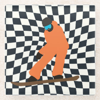 Freeride Snowboarder in Orange Anzug Checkered Glasuntersetzer