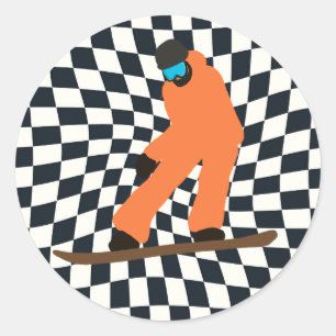 Freeride Snowboarder in Orange Anzug Checkered Runder Aufkleber
