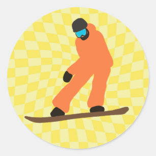 Freeride Snowboarder in Orange Anzug Checkered Runder Aufkleber