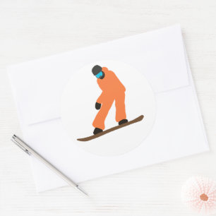 Freeride Snowboarder in Orange Anzug Illustration Runder Aufkleber