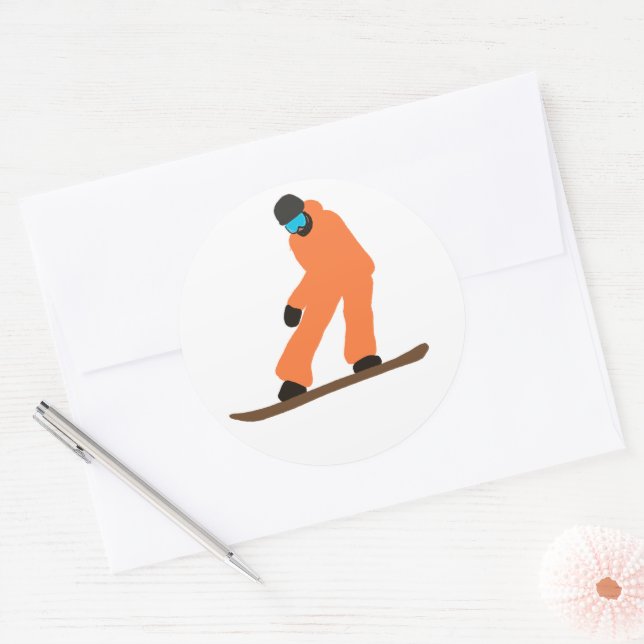 Freeride Snowboarder in Orange Anzug Illustration Runder Aufkleber (Umschlag)