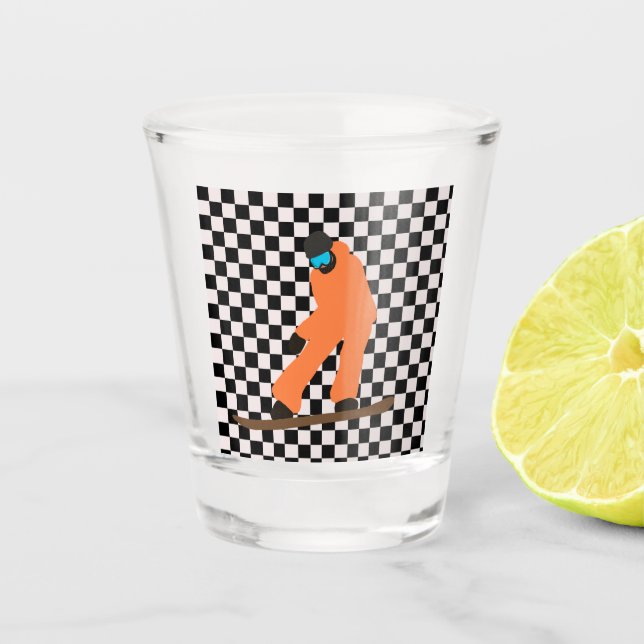 Freeride Snowboarder Orange Anzug geprüft Schnapsglas (Vorderseite)