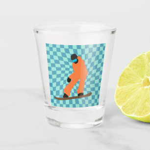 Freeride Snowboarder Orange Anzug geprüft Schnapsglas