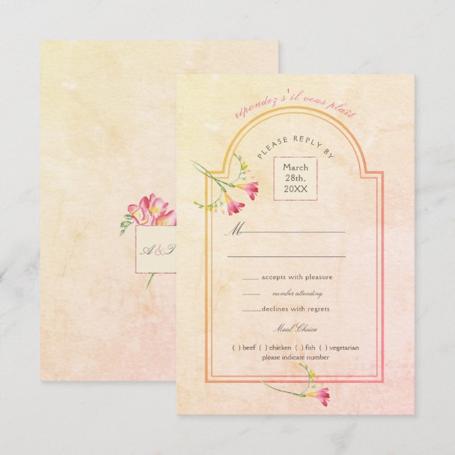Freesia Sunset Peach Watercolor UAWG Einladung (Vorne/Hinten)