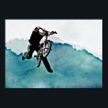 Freestyle BMX Fahrradstunt Poster<br><div class="desc">Ein waghalsiger Fahrradtrick in der Luft nach einem steilen Rampensprung. Lebhafte blaue Farben in einem coolen und unterhaltsamen künstlerischen Stil. Fügen Sie einen Namen oder ein Unternehmen hinzu,  um sich für Extremsportler,  Sportfachbesitzer usw. zu personalisieren.</div>