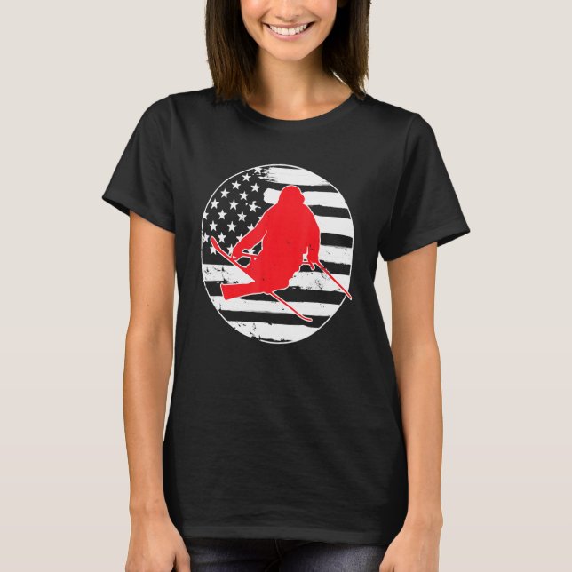 Freestyle Skiing American USA Flag 4. Juli Vin T-Shirt (Vorderseite)