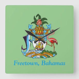Freetown, Bahamas Marlin & Flamingo (Eleuthera) Quadratische Wanduhr