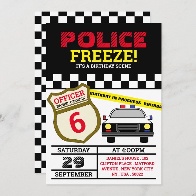 Freeze! Polizeibeamte Birthday Party Einladung (Vorne/Hinten)