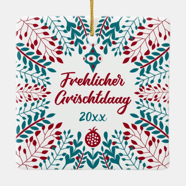 Frehlicher Grischtdaag, Pennsylvania Dutch Xmas Keramikornament (Rückseite)