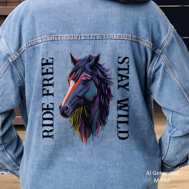 Frei Bleibe Wildtier Pferdekopf Jeansjacke (Von Creator hochgeladen)