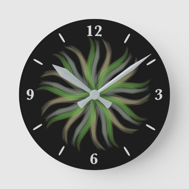 Frei blühende grüne graue Blätter Kunst Runde Wanduhr (Vorderseite)