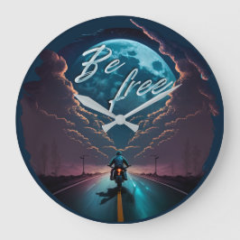 frei | Motorradfahren im Mondlicht Große Wanduhr