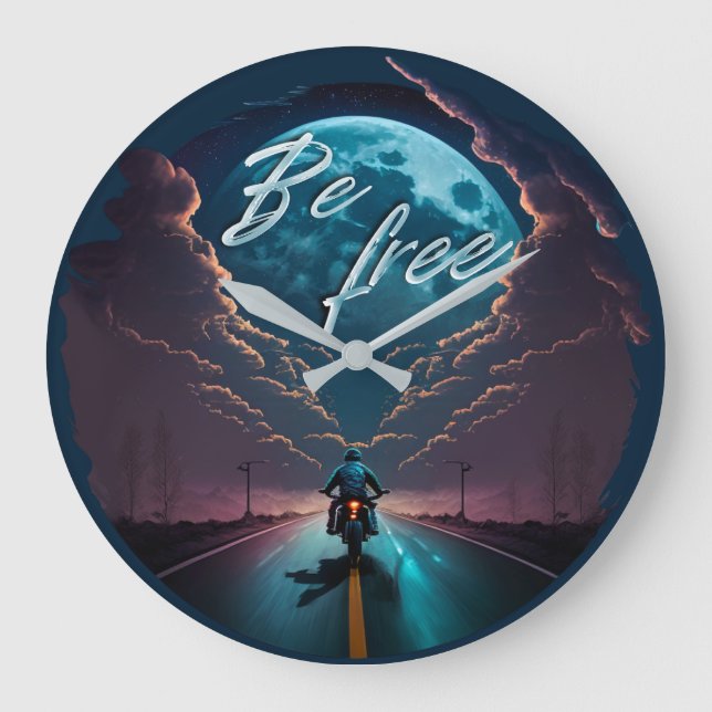 frei | Motorradfahren im Mondlicht Große Wanduhr (Vorderseite)