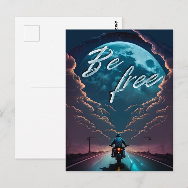 frei | Motorradfahren im Mondlicht Postkarte (Vorne/Hinten)